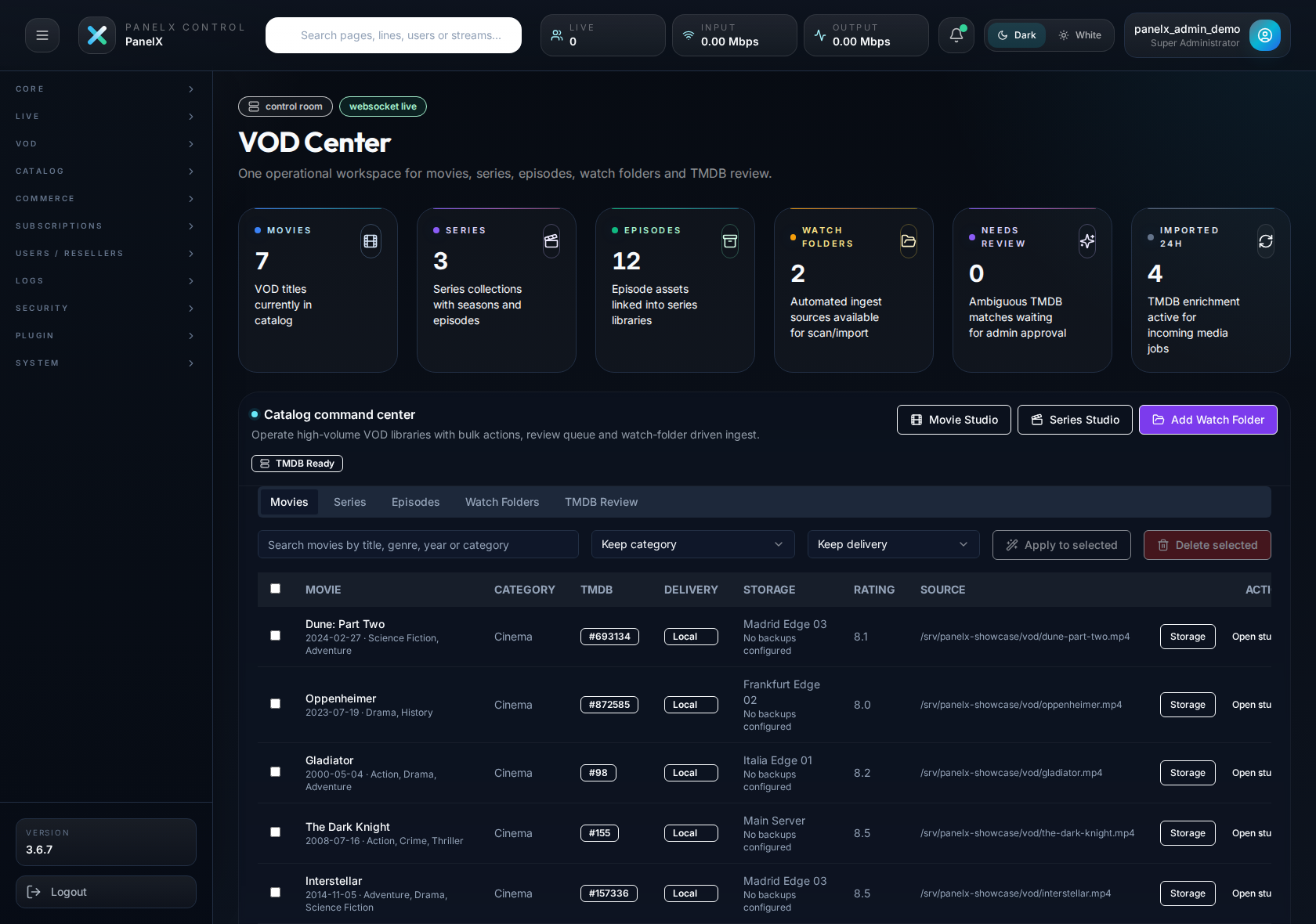 panelX VOD center screenshot