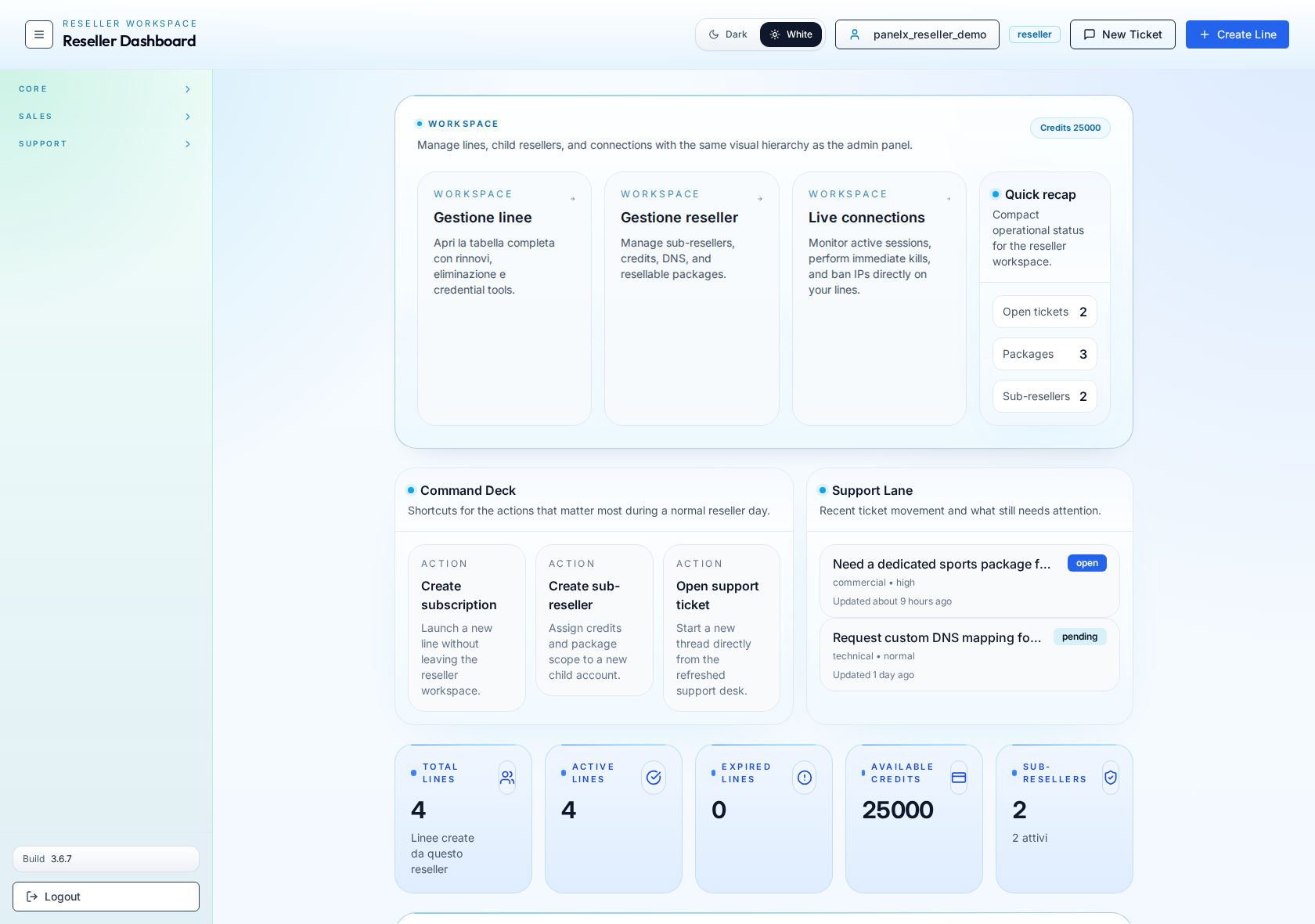 Reseller dashboard white theme