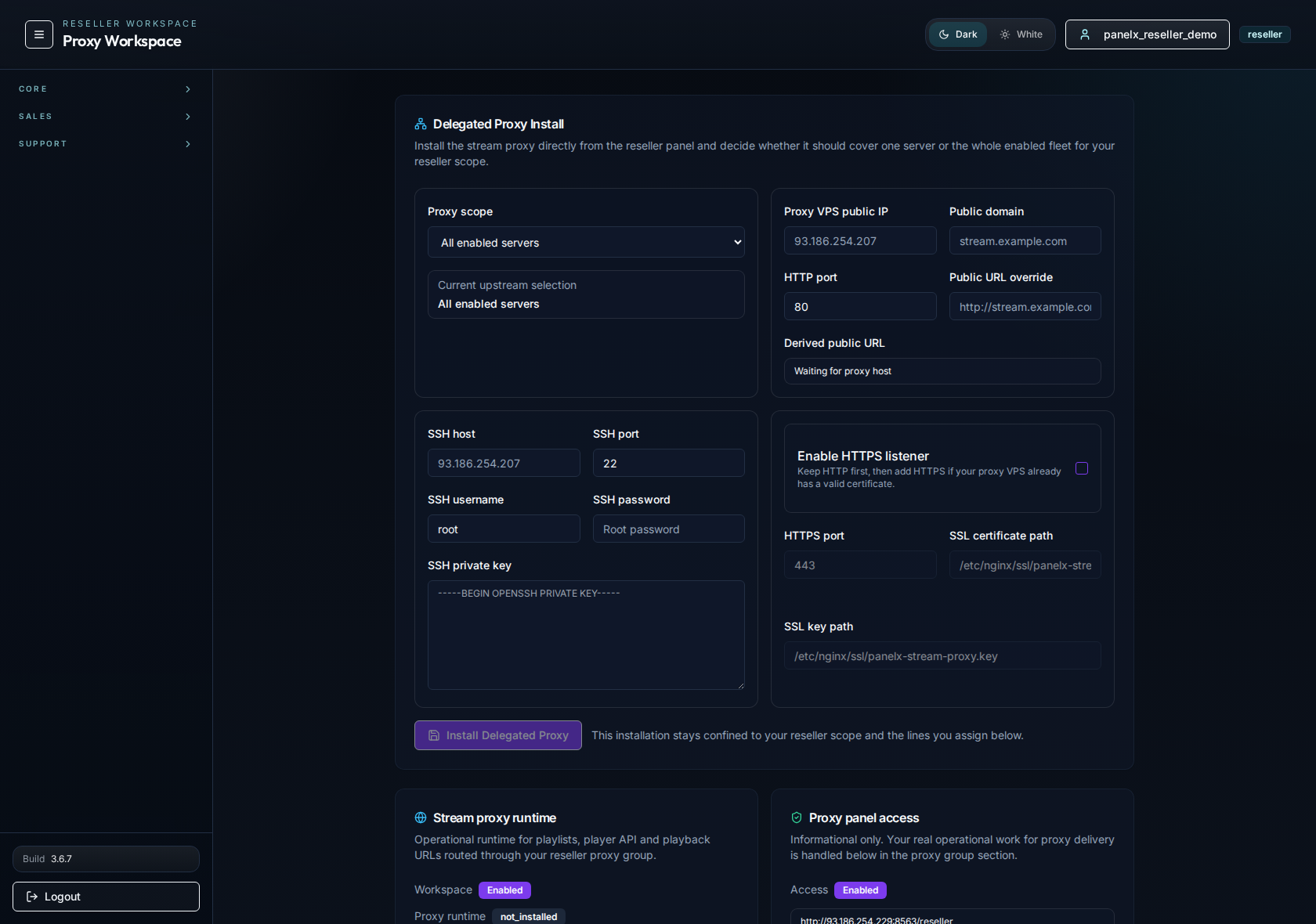 Reseller proxy screenshot
